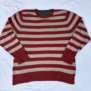 Y2K American Eagle Outfitters Men’s Red Beige Striped Cotton Crewneck Sweater